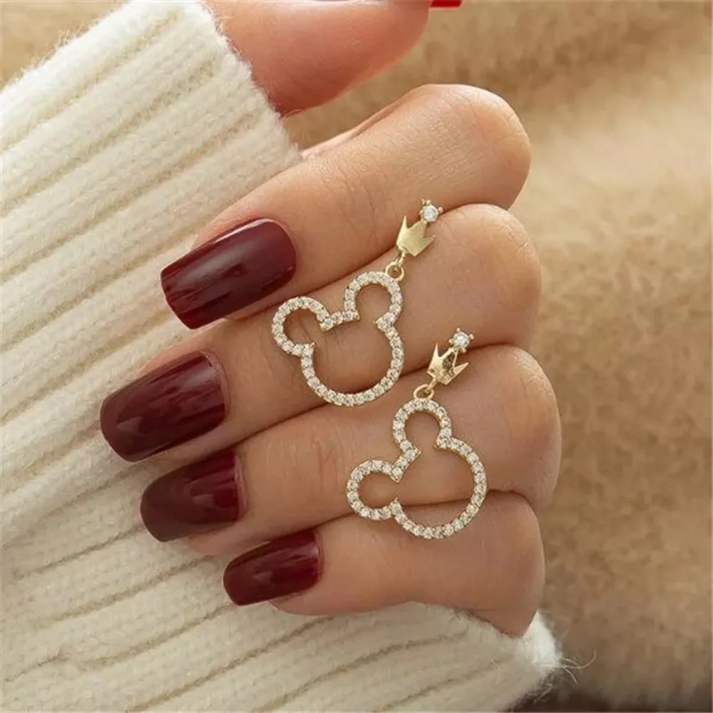 Mickey/Minnie Mouse Disney World Gold Diamond Cute Mini Dangle Gift Earrings - Picture 6 of 6